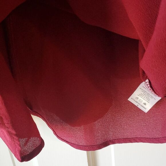 ANTHROPOLOGIE PAPER CRANE TOP BURGUNDY FLOUNCY TANK SPAGHETTI STRAPS SMALL - Picture 5 of 6